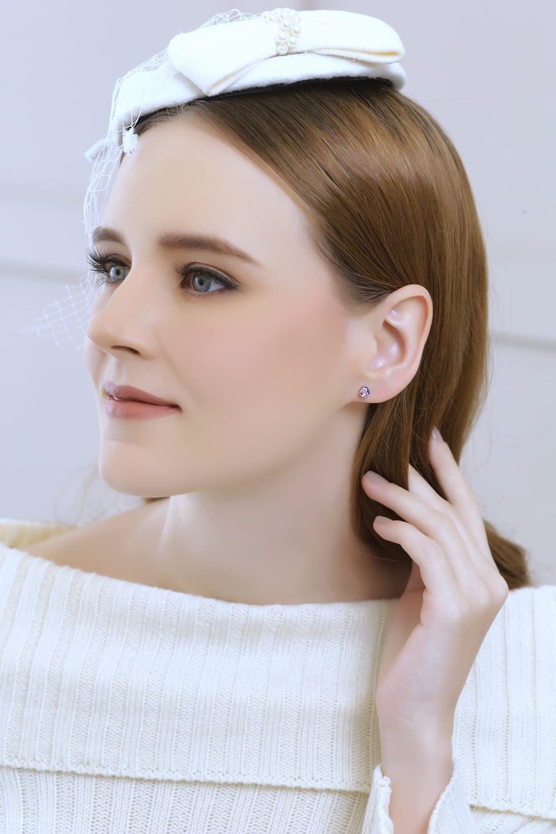 B. BRILLIANT Amethyst Earrings for Women 5mm Round-Cut Solitaire Sterling Silver Purple Earring Studs for Bridesmaids Prom Summer Fashion - Image 2